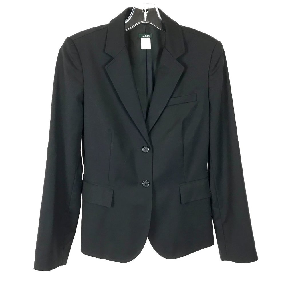 Womens Size 4 J. Crew Factory Black Pure Wool Notch Lapel Blazer